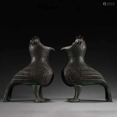 Matched Pair Bronze Bird Shape Vessels
