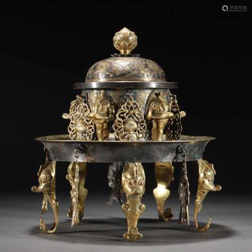 A Partly Gilt Bronze Incense Burner