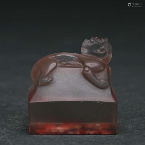 A Carved Rock Crystal Chilong Seal