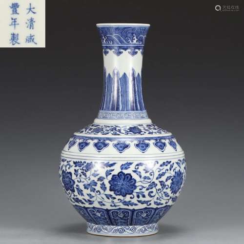 A Blue and White Floral Scroll Decorative Vase