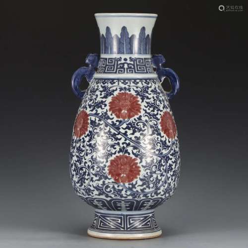 An Underglaze Blue and Copper Red Zun Vase