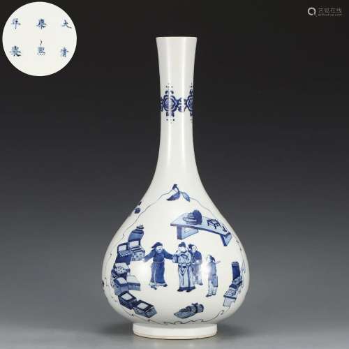 A Blue and White Figural Story Bottle Vase