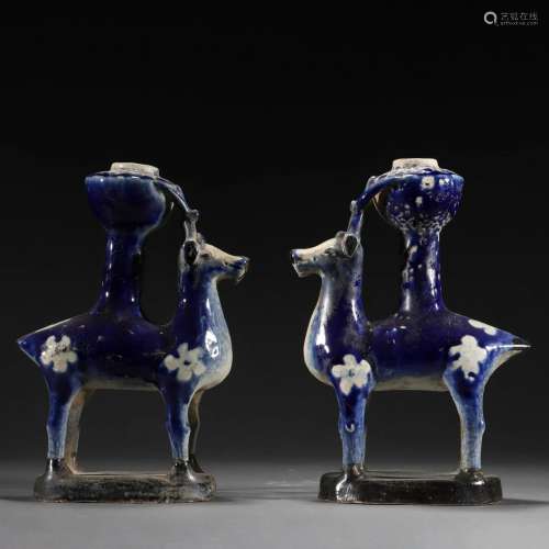 Matched Pair Sancai Glazed Standing Deers