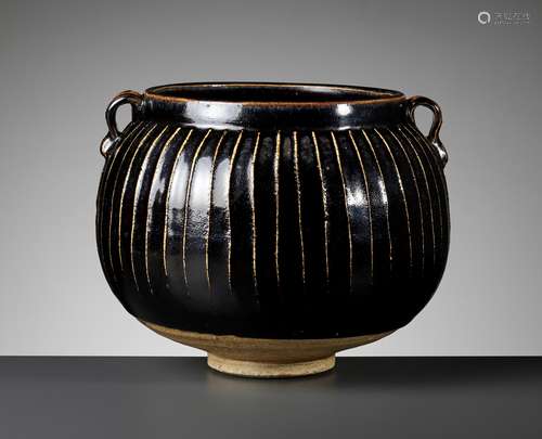 A BLACK-GLAZED RIBBED JAR, NORTHERN SONG TO JIN DYNASTY