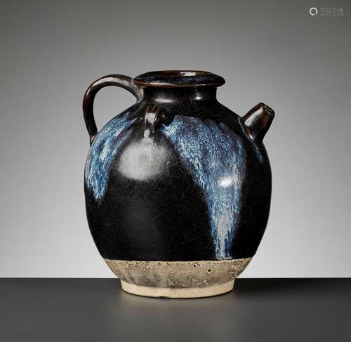 A PHOSPHATIC-SPLASHED BLACK-GLAZED EWER, TANG DYNASTY