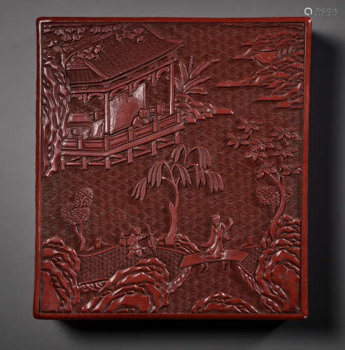 A CARVED CINNABAR LACQUER DOCUMENT BOX AND COVER, MING DYNAS...