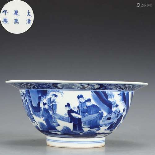 A Blue and White Fiugral Story Bowl