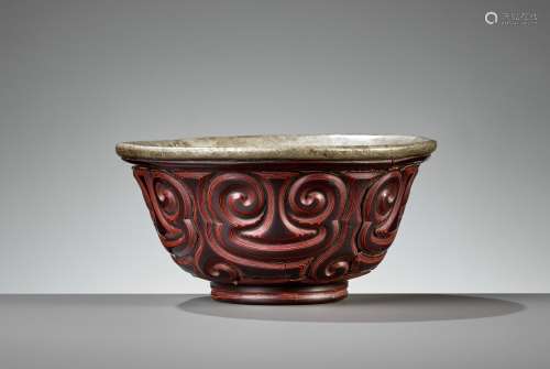 A RARE AND LARGE TIXI LACQUER BOWL, YUAN DYNASTY