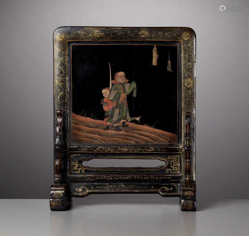 A POLYCHROME AND GILT-LACQUERED ‘FOREIGNER’ TABLE SCREEN, KA...