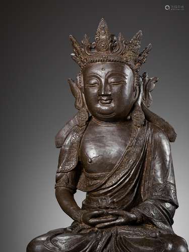 A RARE AND MASSIVE BRONZE FIGURE OF AVALOKITESHVARA, DATED T...