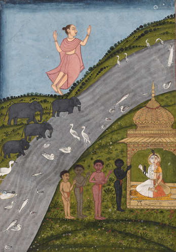 AN INDIAN MINIATURE PAINTING DEPICTING ARDHANARISHVARA AND W...