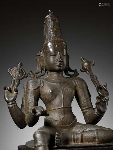 AN IMPRESSIVE BRONZE FIGURE OF VISHNU, VIJAYANAGAR PERIOD