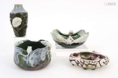 Lot (4) antieke Japanse Sumida Gawa keramiek, waarvan drie s...