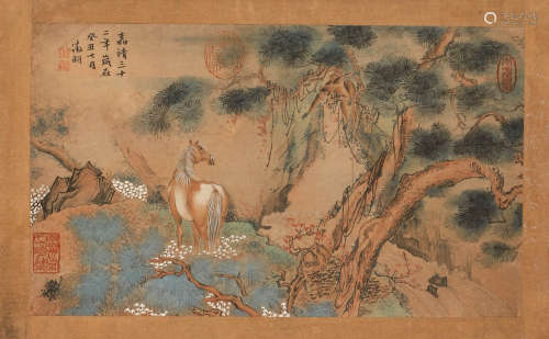 Wen Zhengming silk landscape lens of Ming Dynasty