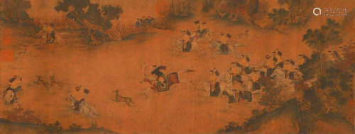 Silk hunting picture of Lang shining in Qing Dynasty