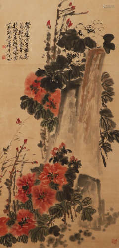 Wu Changshuo's paper flower vertical axis in Qing Dynasty