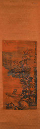 Ming Dynasty Tianchi mountain paper landscape figure vertica...