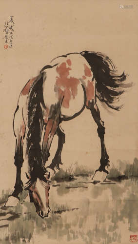 Modern Xu Beihong's paper and horse stand axis