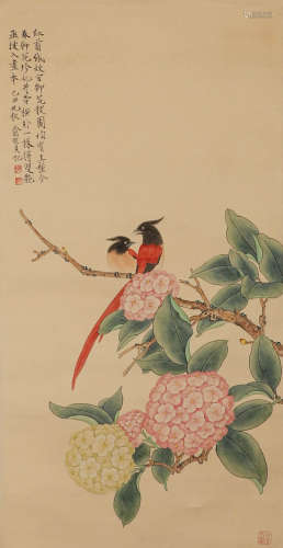 Yu Zhizhen's paper flower and bird vertical axis in the Qing...
