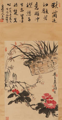 Wu Changshuo's paper flower vertical axis in Qing Dynasty