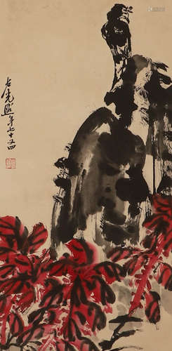 Modern Lu Guangzhao paper flower and bird vertical axis