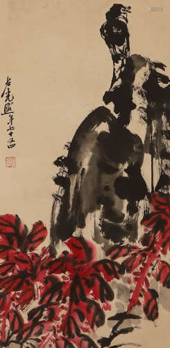 Modern Lu Guangzhao paper flower and bird vertical axis