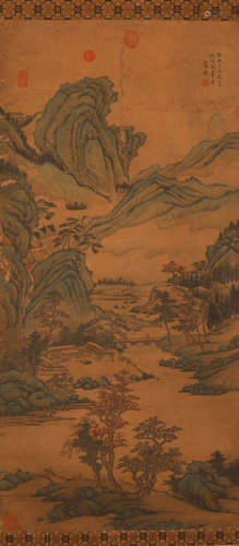 Lanying silk landscape vertical axis in Qing Dynasty