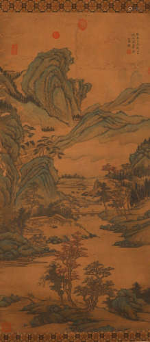 Lanying silk landscape vertical axis in Qing Dynasty