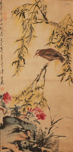 Cloud paper flower and bird vertical axis in the Qing Dynast...