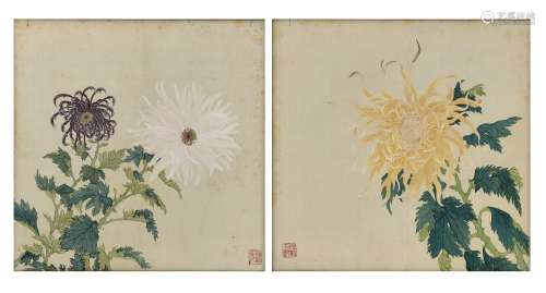‘CHRYSANTHEMUMS’, LATE QING TO REPUBLIC, TWO PAINTINGS