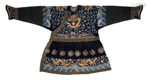 AN EMBROIDERED 'MIDNIGHT BLUE' SILK FORMAL COURT ROBE, CHAOF...