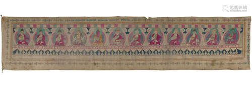 AN EXTREMELY LARGE TEMPLE BANNER WITH BUDDHAS, NEPAL