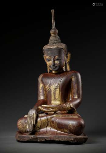 A VERY LARGE GILT AND DRY-LACQUERED SCULPTURE OF BUDDHA SHAK...