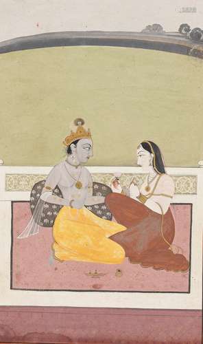 AN INDIAN MINIATURE PAINTING OF KRISHNA AND LAKSHMI