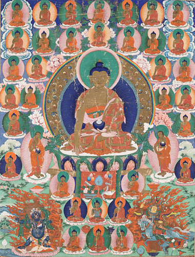 A LARGE THANGKA OF BUDDHA SHAKYAMUNI, 18TH CENTURY