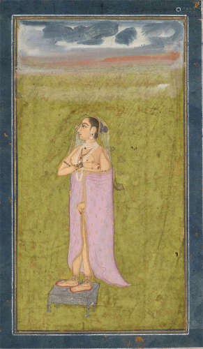 A MUGHAL MINIATURE PAINTING OF A LADY AT LEISURE