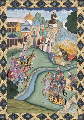 A SAFAVID STYLE INDIAN PAINTING OF A BATTLE SCENE