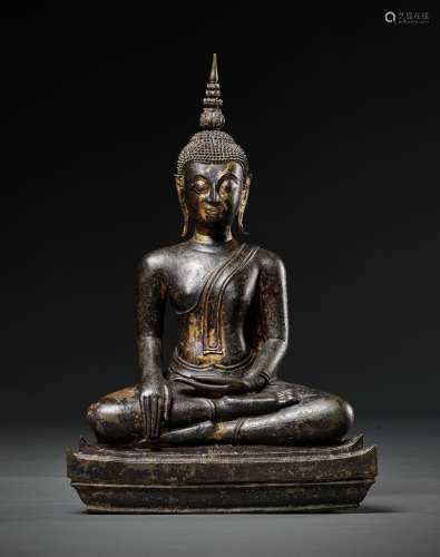 A BRONZE FIGURE OF BUDDHA MARAVIJAYA, LAOS, 16TH-17TH CENTUR...