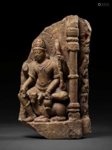 A RED SANDSTONE RELIEF OF SHIVA, 12TH - 13TH CENTURY