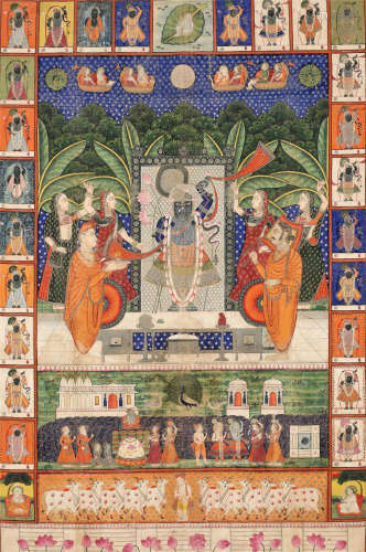 A PICCHVAI OF SHRI NATHJI AND SARAT PURNIMA, 18TH-19TH CENTU...