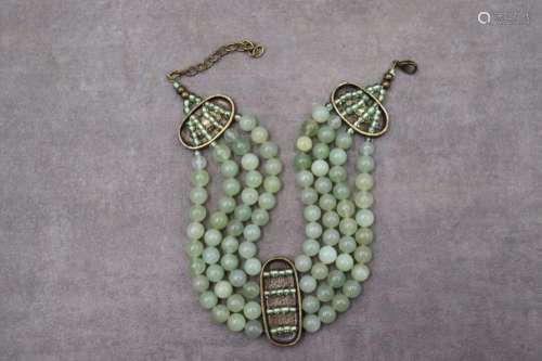 Collier laiton et perles de jade multi-brins 40 cm