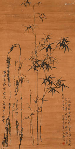Vertical axis of paper bamboo and stone drawings of zhengban...