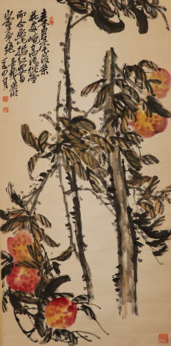 Wu Changshuo's paper flower vertical axis in Qing Dynasty