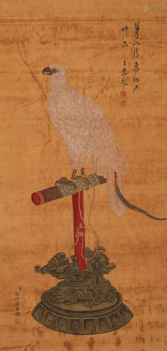 Qing Dynasty Lang shining silk Eagle vertical shaft