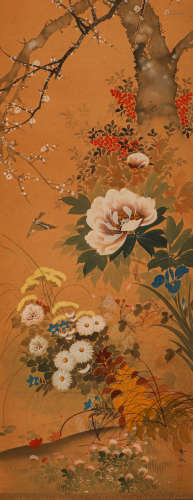 Silk flower and bird vertical axis in Qing Dynasty
