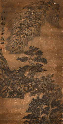 Ni Tian's paper landscape vertical axis in the Qing Dynasty