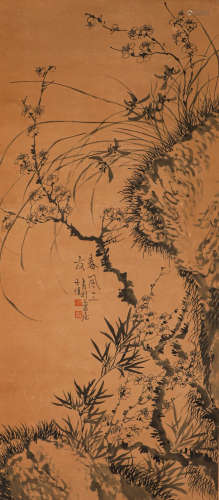 Wang Shishen's paper flower vertical axis in Qing Dynasty