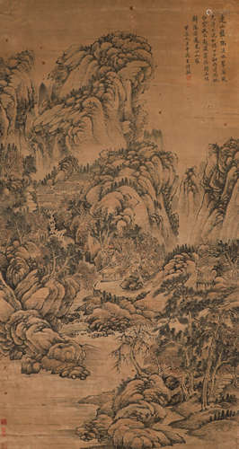 Wang Shimin's paper landscape vertical axis in Qing Dynasty