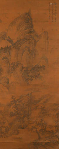 Tang Yin's silk landscape vertical axis in the Ming Dynasty