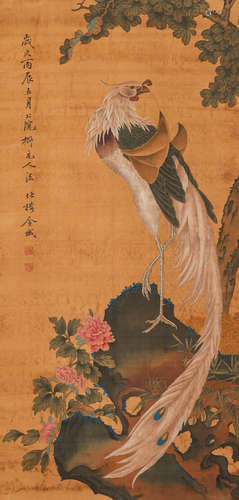 Silk flower and bird vertical axis in Jincheng of Qing Dynas...